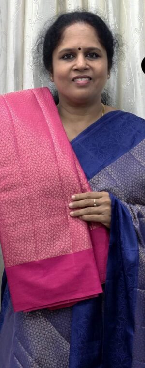 Dark Pink Semi Tussar Silk Saree with Lines Pallu | ASG244