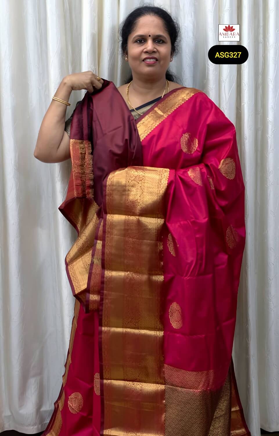 Pink Semi Kanchipuram Silk Saree with Maroon Border | ASG327