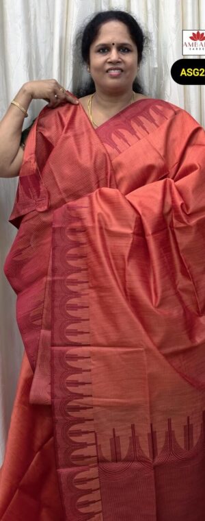 Red Color Temple Border Weaved Semi Tussar Saree | ASG220