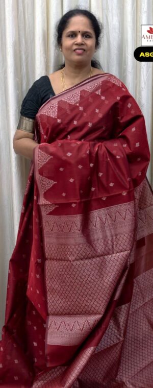 Maroon Color Silver Zari Weaved Semi Silk Cotton Saree | ASG372