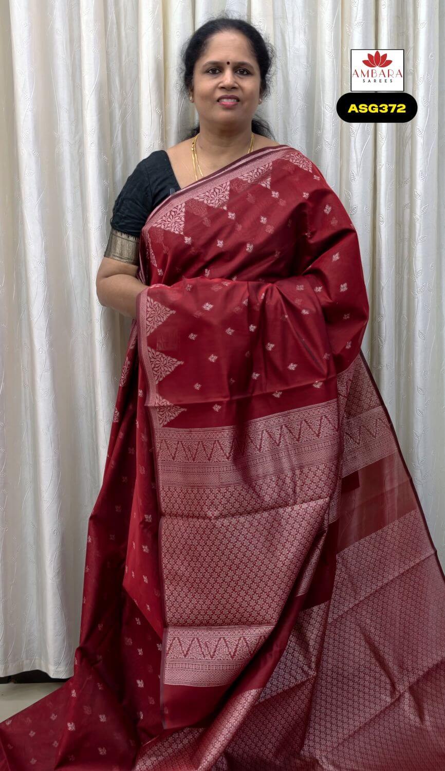 Maroon Color Silver Zari Weaved Semi Silk Cotton Saree | ASG372