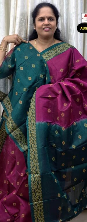 Vadamalli With Green Thread Butta Weaved Handloom Silk Cotton Saree | ASG256