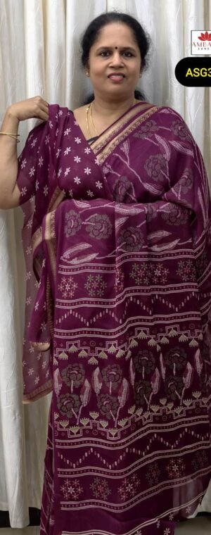 Magenta Floral Print Soft Chiffon Saree with Butta Blouse | ASG341
