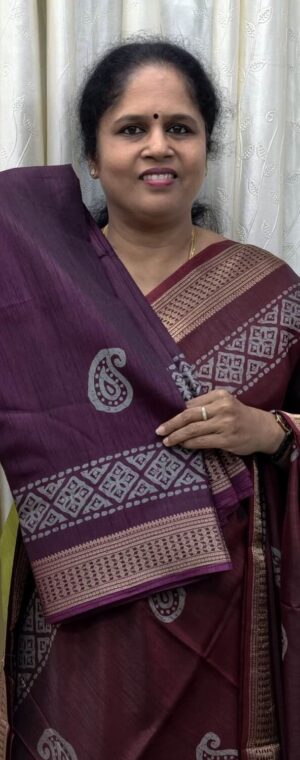 Dark Wine Mango Printed Semi Crepe Saree | ASG157