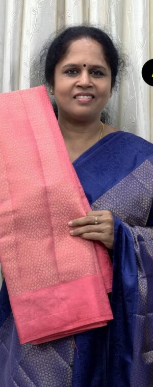 Light Pink Semi Tussar Saree with Linear Pallu | ASG247