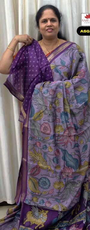 Lavender Color Floral Printed Soft Viscose Cotton With Zari Border | ASG427