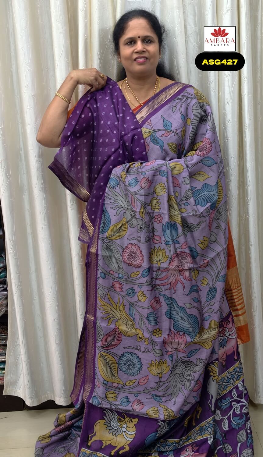 Lavender Color Floral Printed Soft Viscose Cotton With Zari Border | ASG427