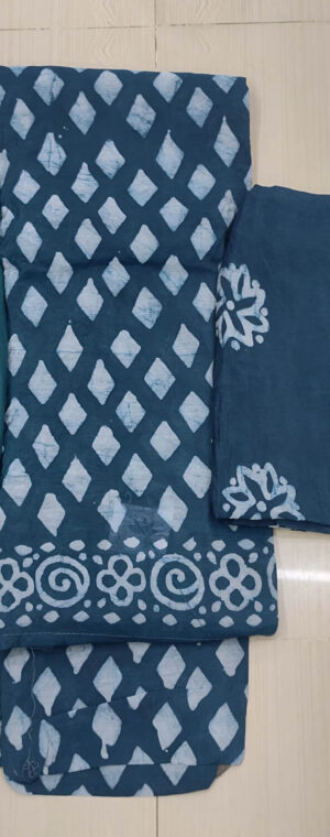 Teal Blue Color Batik Printed Soft Cotton Chudithar Material | ASG398