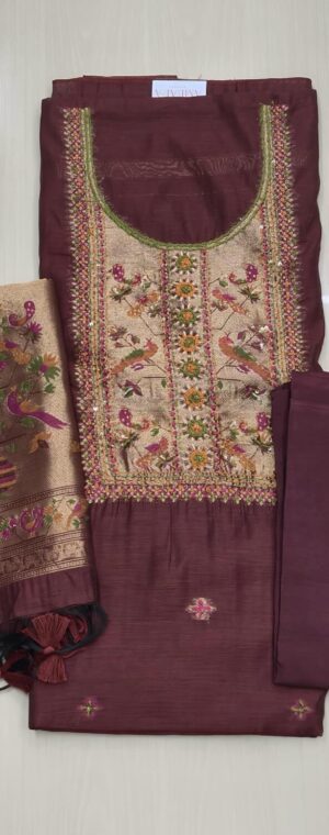 Maroon Zari Worked Cotton Chudithar Material with Tassels | ASG412