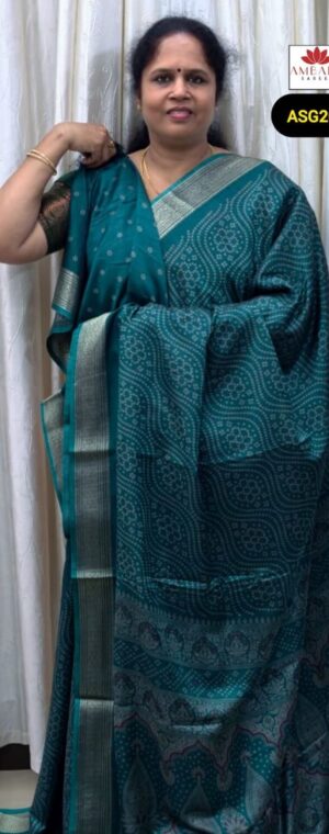 Ramar Blue Color Bandhini Printed Semi Crepe Saree | ASG200