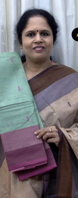 Light Green Color Thread Weaved Pure Handloom Cotton Saree | ASG744
