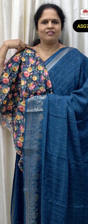 Teal Blue Chiffon Saree with Subtle Tone Shimmer| ASG768