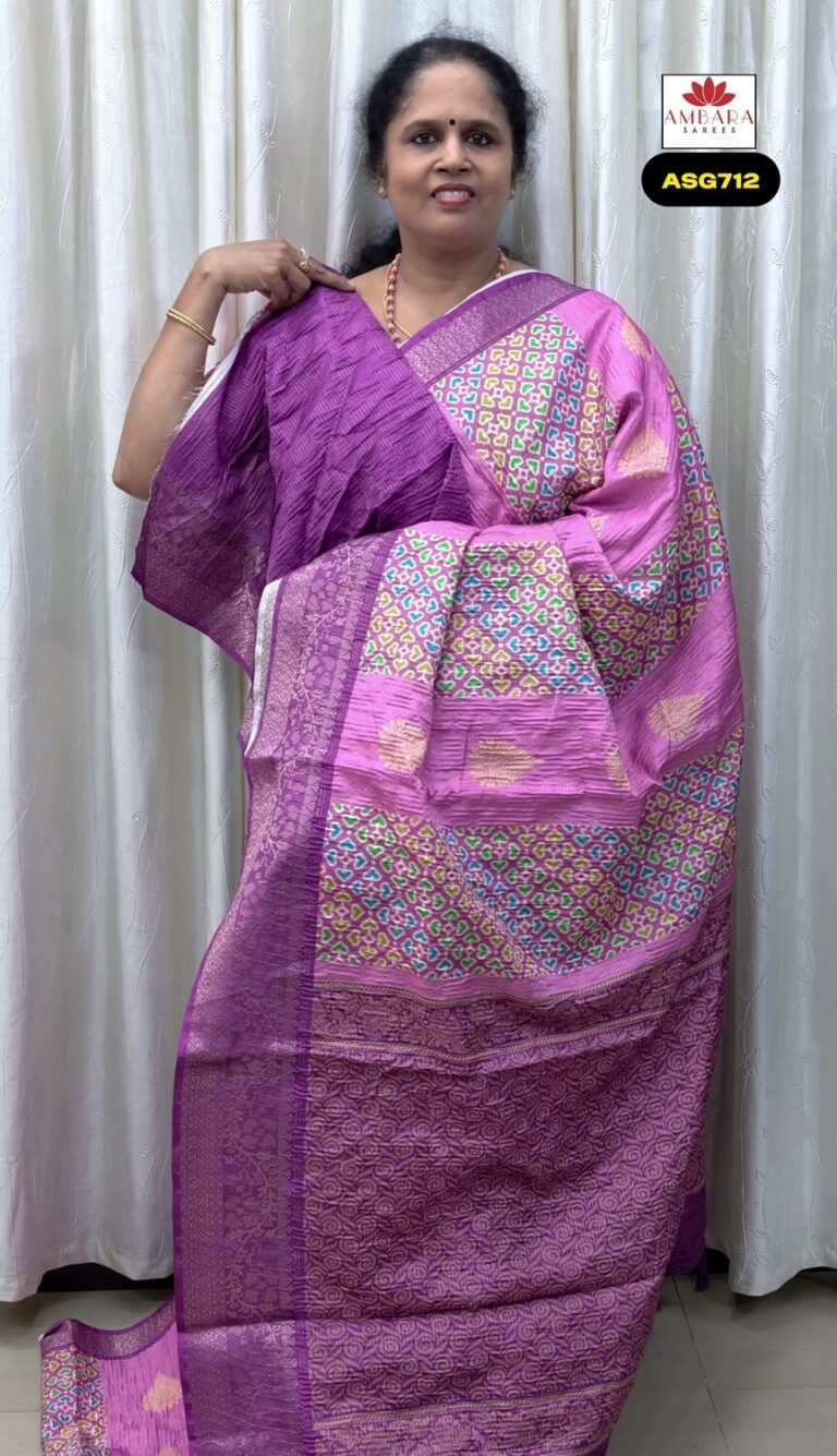 Light Pink With Contrast Border Geometrical Semi Tussar Saree | ASG712