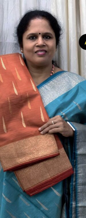 Rust Orange Color Rain Drop Design Printed Semi Tussar Saree | ASG755