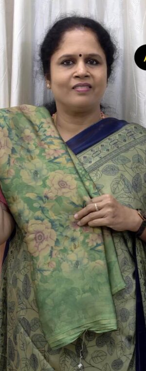 Green Floral Printed Crepe Saree With Smooth Drape | ASG841 - Copy