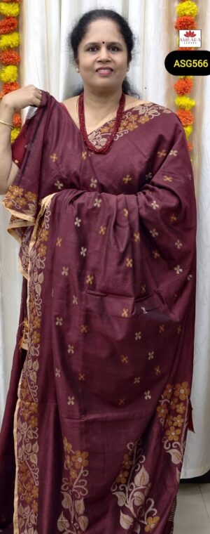 Maroon Color Thread Butta Weaved Khadi Cotton Saree | ASG566