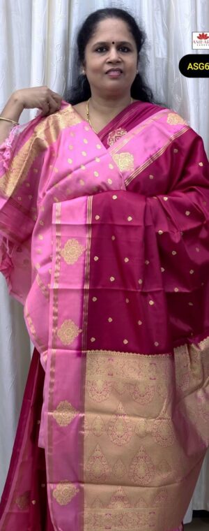 Rani Pink Gold Zari Gajji Silk Saree With Mango Border | ASG678