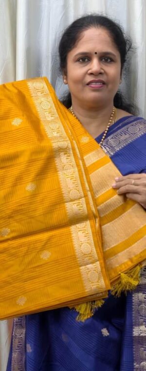 Yellow Semi Tussar Elephant Border Saree with Zari Pallu | ASG461
