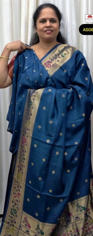 Teal Blue Viscose Silk Saree With Paithani Border | ASG649