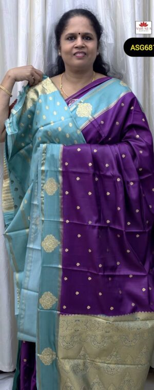 Purple Gold Zari Gajji Silk Saree With Light Blue Border | ASG681