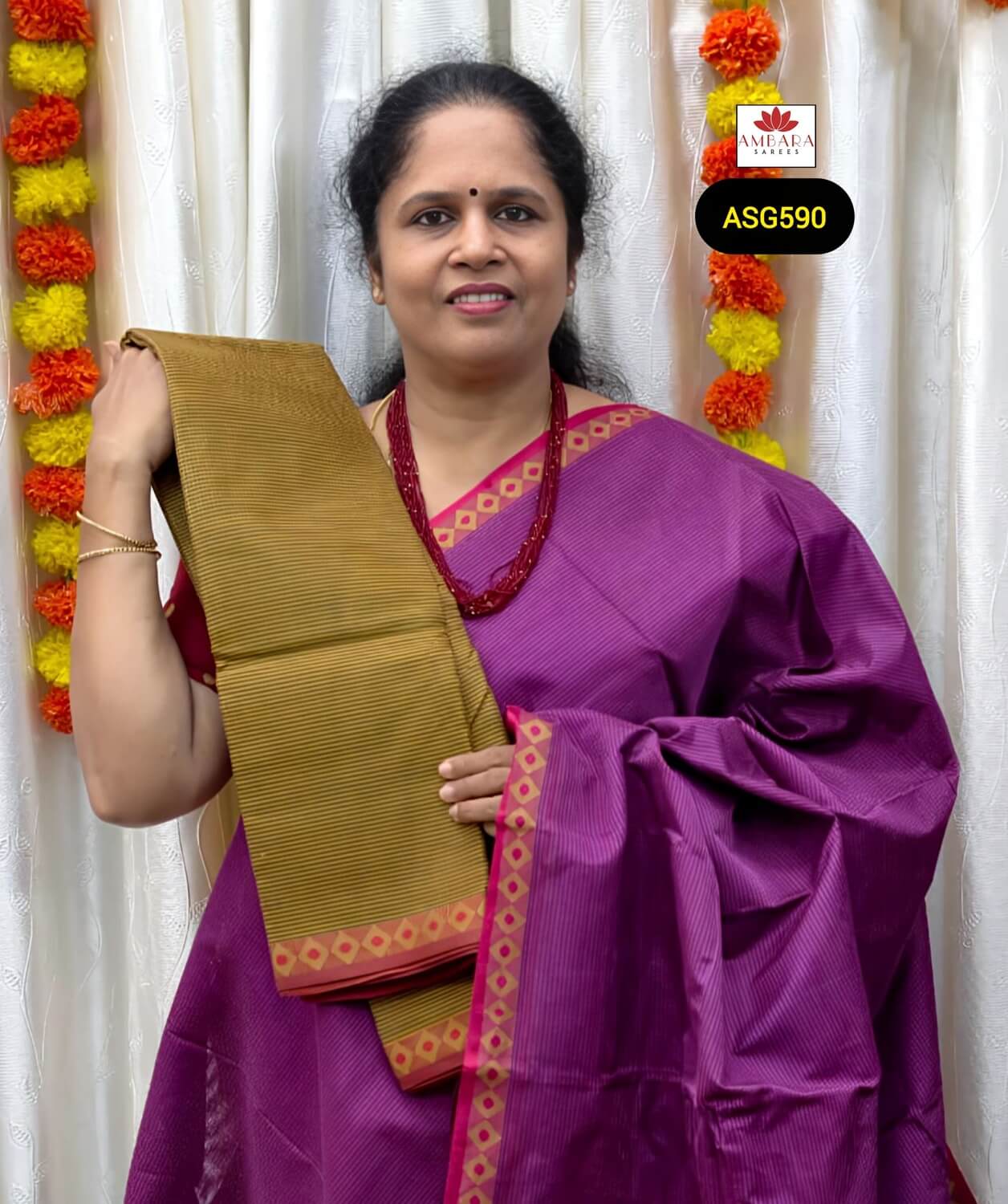 Mehandi Green Pure Handloom Cotton Saree with Shibori Pallu | ASG590