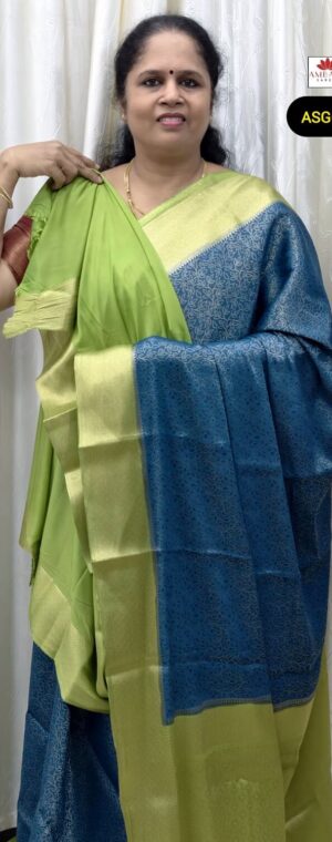 Ink Blue Pure Banarasi Georgette Saree With Contrast Pallu | ASG600