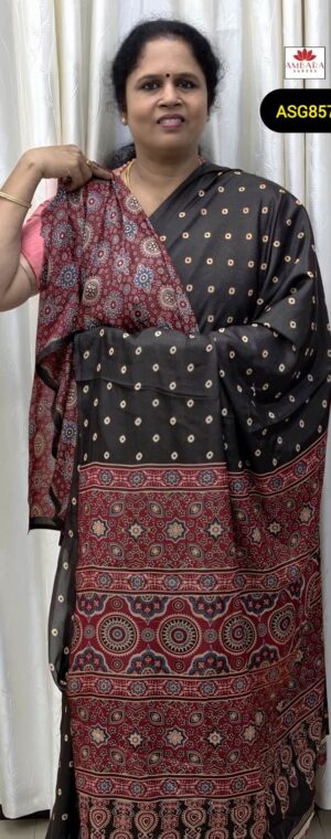 Brown Bandhini Semi Crepe Saree With Printed Pallu | ASG857