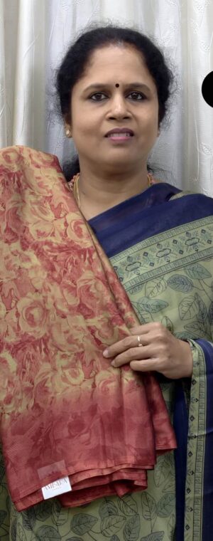 Brick Red Color Floral Printed Crepe Saree | ASG831