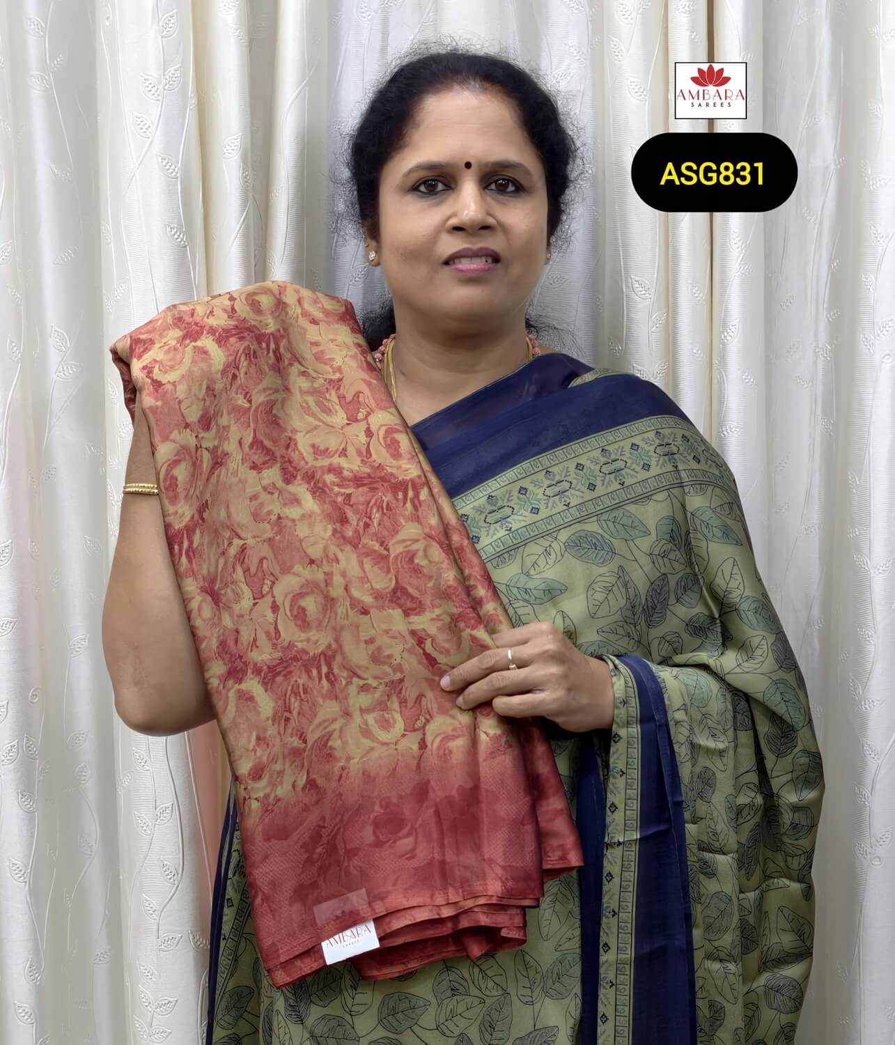 Brick Red Color Floral Printed Crepe Saree | ASG831