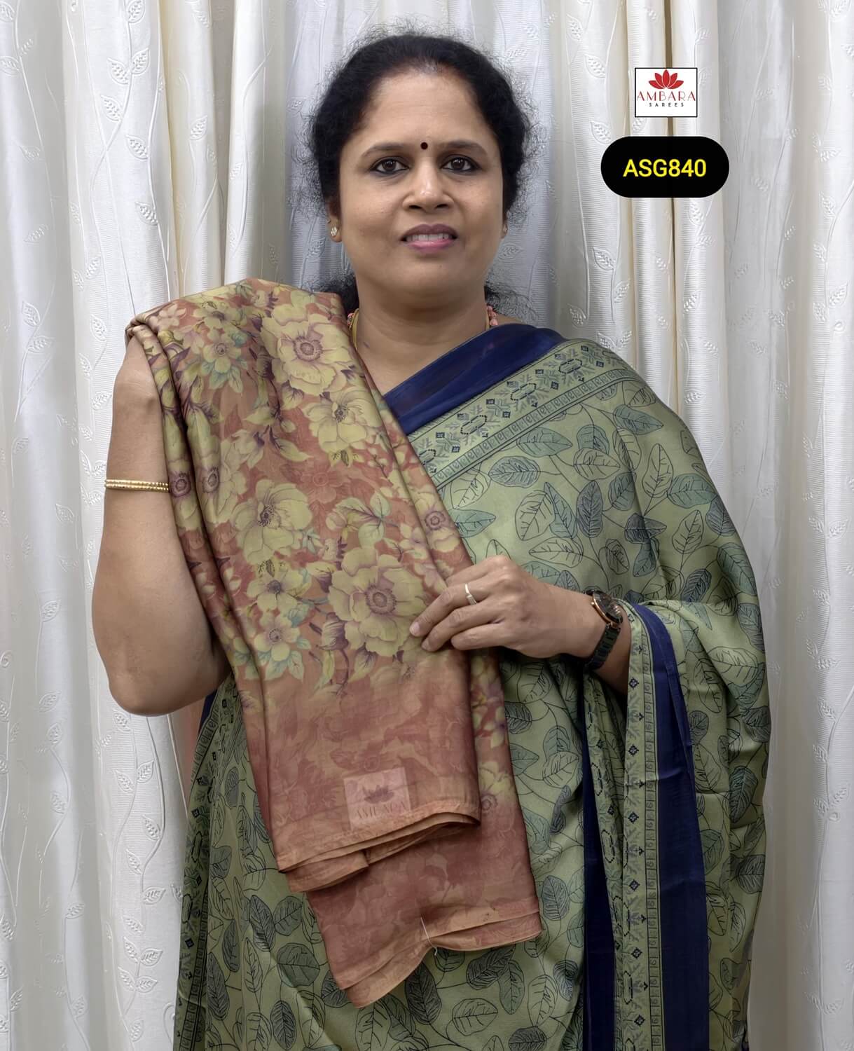 Brick Red Color Floral Printed Crepe Saree | ASG840