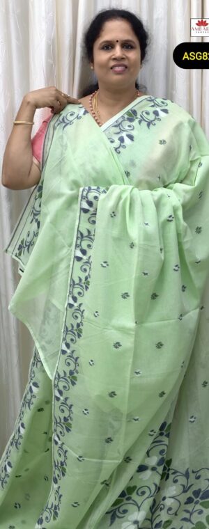 Light Green Color Floral Printed Pure Munga Cotton Saree | ASG820
