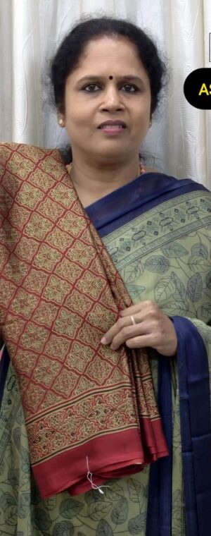Red Ajrakh Printed Crepe Saree With Matching Blouse | ASG847