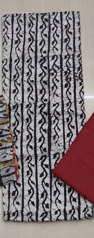 Black With White Batik Printed Cotton Chudithar Material | ASG419