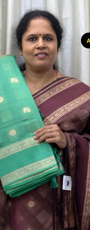 Green Semi Tussar Saree with Retta Petta Zari Border | ASG799