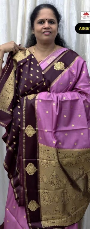 Pink Color Gold Zari Weaved Gajji Silk Saree With Brown Border | ASG675