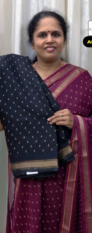 Black Color Butta Printed Chiffon Saree | ASG721