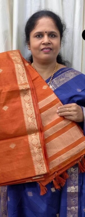 Rust Orange Kolam Semi Tussar Saree with Zari Blouse | ASG460