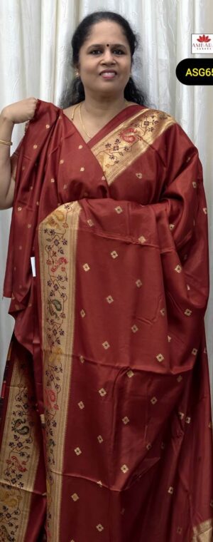 Rust Orange Viscose Silk Saree With Paithani Border | ASG650