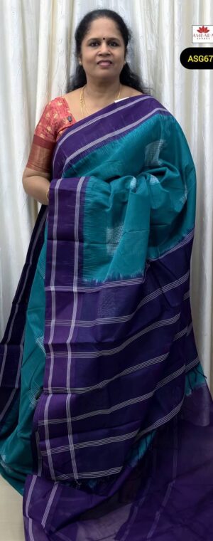 Sky Blue Shibori Pallu Cotton Saree With Purple Border | ASG672
