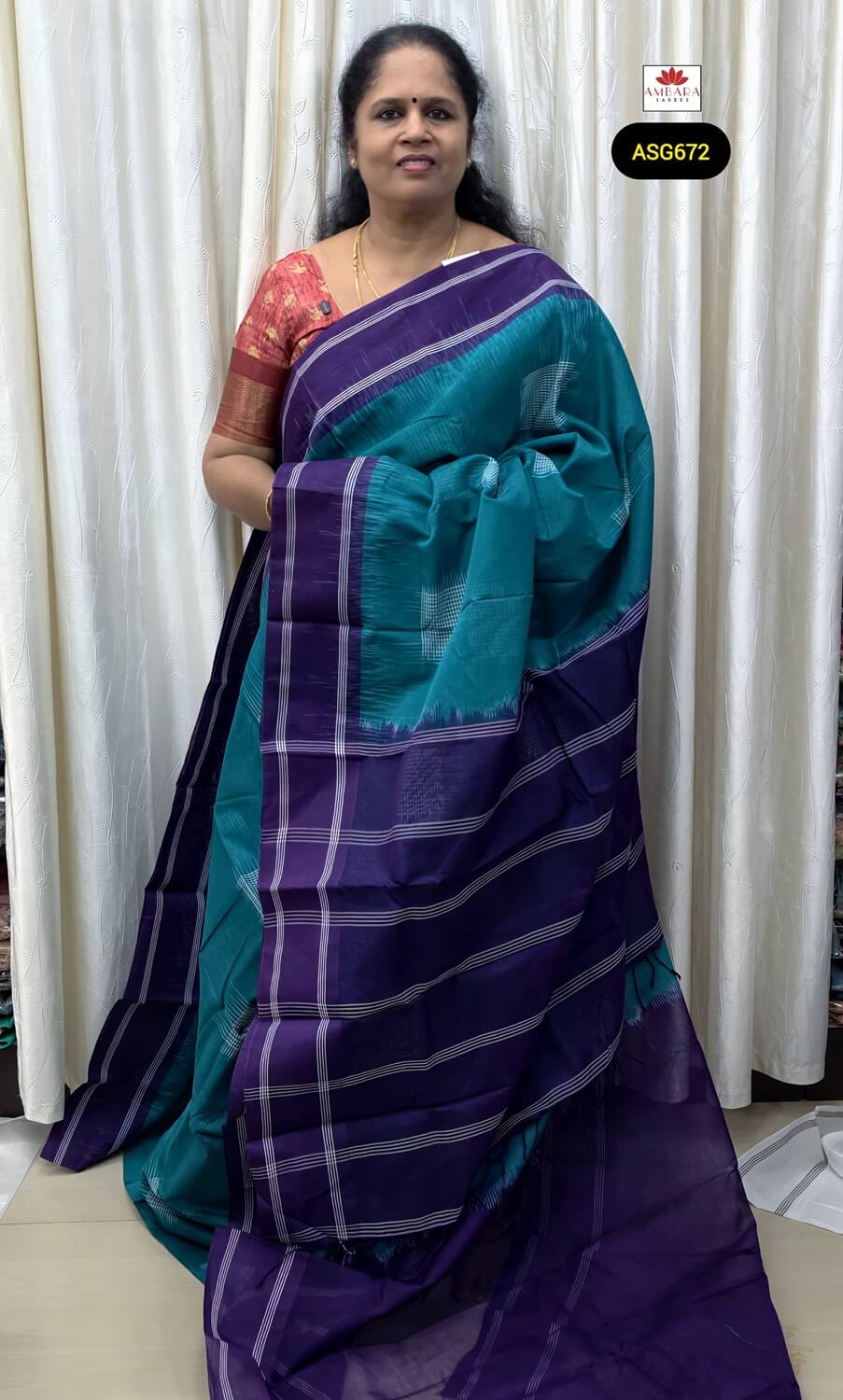 Sky Blue Shibori Pallu Cotton Saree With Purple Border | ASG672