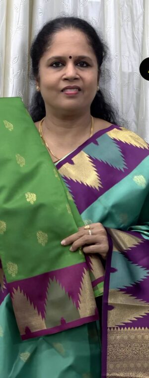 Green Semi Silk Saree With Magenta Zari Woven Border | ASG658