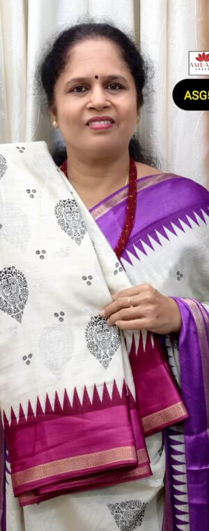 Grey Color Butta Printed Chiffon Saree With Magenta Border | ASG565