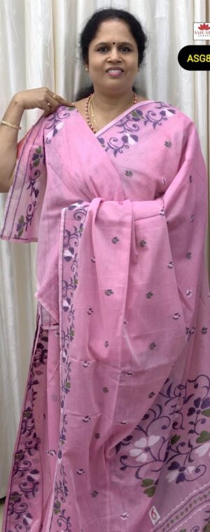 Pink Color Floral Printed Pure Munga Cotton Saree | ASG818