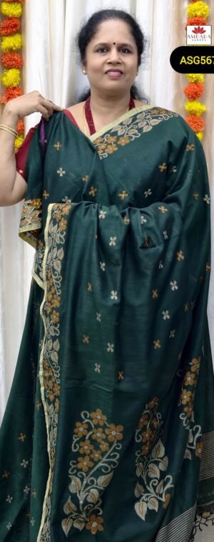 Green Color Thread Butta Weaved Pure Khadi Cotton Saree | ASG567