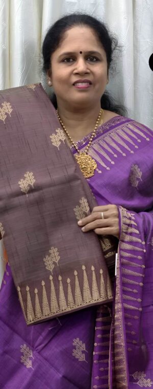 Brown Semi Tussar Saree with Gold Grey Zari Woven Butta | ASG482
