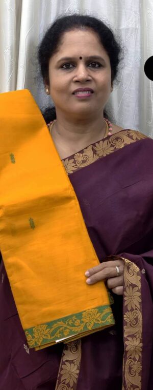 Yellow Color Thread Weaved Pure Handloom Cotton Saree | ASG746