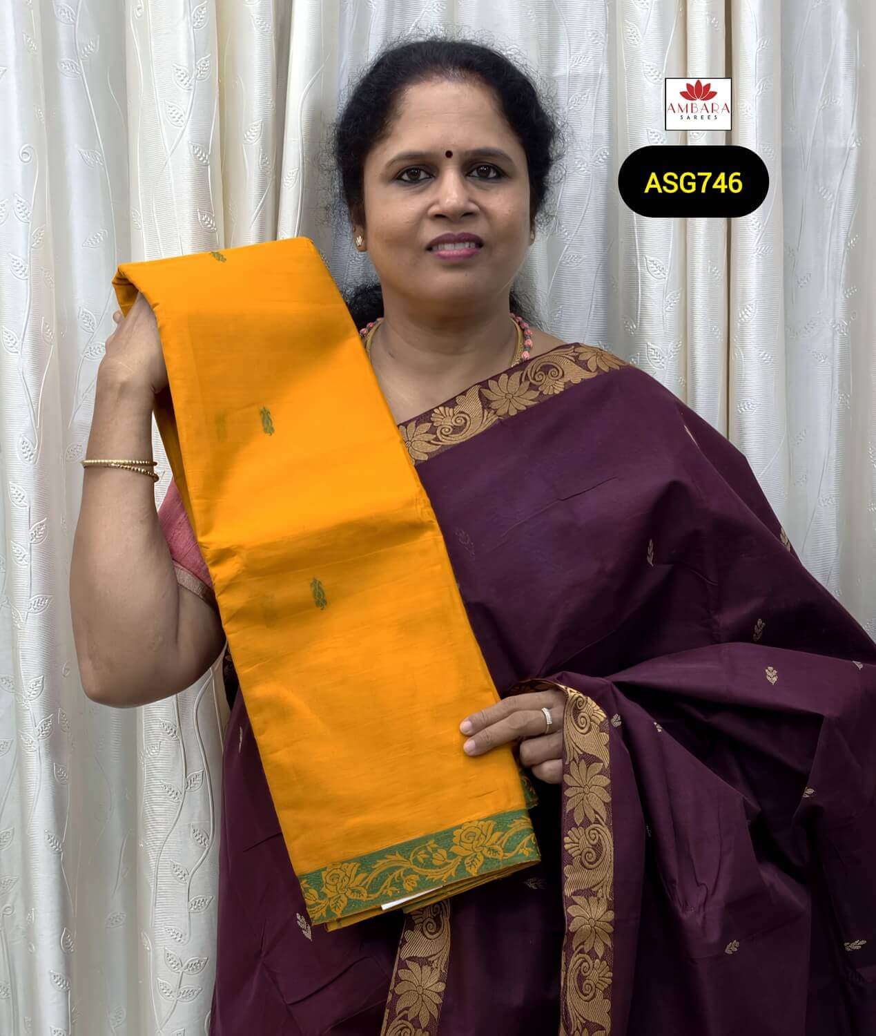 Yellow Color Thread Weaved Pure Handloom Cotton Saree | ASG746