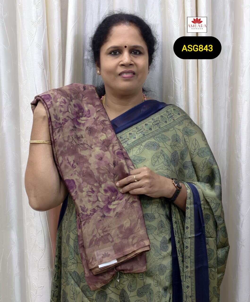 Navapazha Floral Printed Crepe Saree With Smooth Drape | ASG843