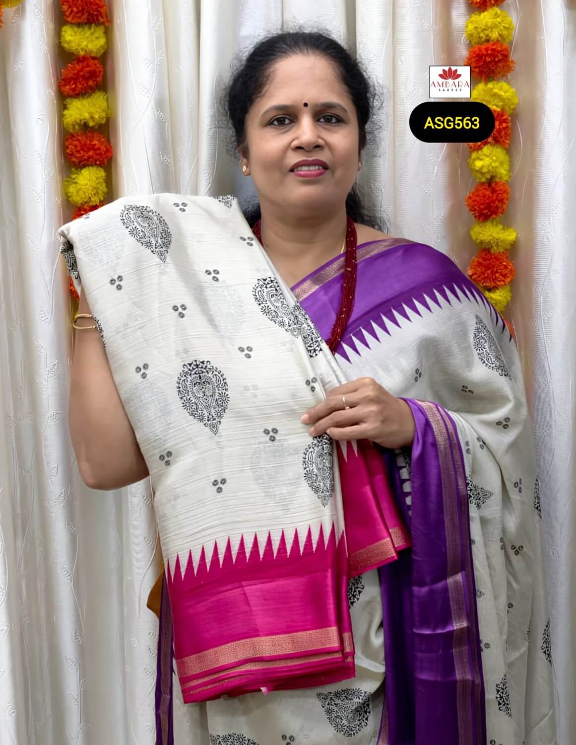 Grey Color Butta Printed Chiffon Saree With Pink Border | ASG563